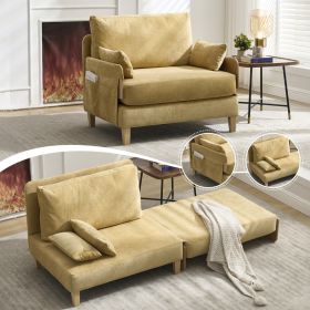 Foldable Sofa Bed Recliner, 3-in-1 Convertible Sleeper, Mid-century Modern Decor, Suitable For Small Spaces, With Three Pillows, Can Be Placed In (Option: Mustard yellow)