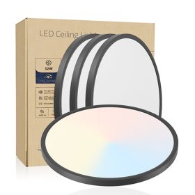 4 PACK Flush Mount LED Ceiling Light Fixture Black, 16Inch 32Watt, Dimmable & 5 Color Selectable Ceiling Lamp 3520LM Low Profile Ceiling Light Fo (Option: Default)