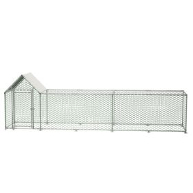 16x3FT Metal Chicken Coop Run Hen House Poultry Habitat Cage W Cover (Option: Silver)