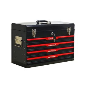 20-inch Steel Portable Tool Box With Drawers - Tool Storage Box Organizer With Metal Lock Closure Device - Powder-coated Tool Storage Cabinet BLA (Option: BlackRed)