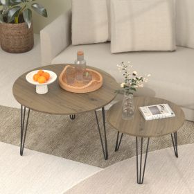 27.56 Round Nesting Coffee Table Set Of 2, Circular Nesting End Table Set, Round Wooden Tabletop, And Sturdy Metal Base For Living Room, Bedroom, (Option: WoodMetal)