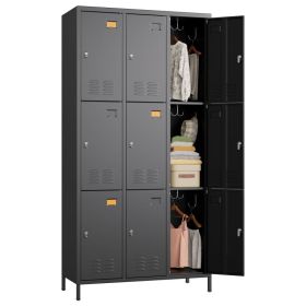 METAN Metal Locker For School Office Gym Bedroom,9 Doors Black Steel Storage Locker Cabinet For Employees, Industrial Storage Locker, Assembly Re (Option: Black)