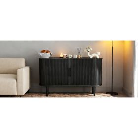 55in Storage Sideboard Modern Fluted Buffet Cabinet With Sliding Door And Solid Wood Legs For Kitchen Living Room Bedroom (Option: Default)