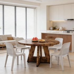 Wooden Coffee Table,Round Bar Table (Option: Rustic Brown)