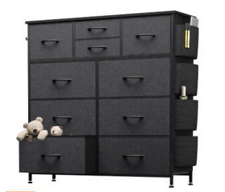 10-Drawer Dresser With Side Pocket & Hooks, Storage Cabinet With Wood Top For Bedroom Closet Organization (Option: Gray)