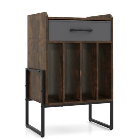 Record Player Stand With Drawer And Record Holder For Music Room, Living Room And Study (Option: Rustic Brown  Gray)