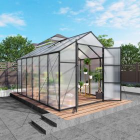 Newly Design Greenhouse 8x12 FT Polycarbonate Greenhouse Raised Base And Anchor Aluminum Heavy Duty Walk-in Greenhouses For Outdoor Backyard In A (Option: Black)
