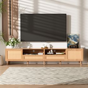 Rattan TV Stand For TVs Up To 90'', Modern Farmhouse Media Console, Entertainment Center With Solid Wood Legs, TV Cabinet For Living Room, Bedroo (Option: Wood)