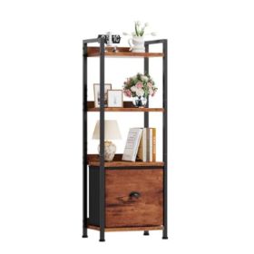 5-layer Bookshelf, Bookcase With Fabric Drawers, Wooden And Metal Storage Boxes (Option: BrownX4 layer)