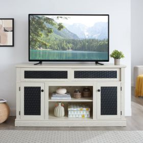 Embossed Pattern TV Stand, TV And Media Console With Open And Closed Storage Space And Sliding Door For Living Room & Bedroom,White, 58.27 Wx15.3 (Option: White)