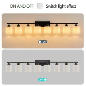 8-Light Bathroom Light Fixtures Over Mirror, 52inch Modern Matte Black Vanity Lights With White Frosted Glass Shade, Bathroom Wall Lamp Sconces F (Option: Default)