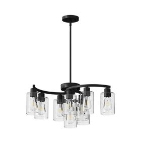 9-Light Black Modern Chandeliers For Dining Room, Adjustable Height Farmhouse Kitchen Island Lighting, Industrial Hanging Light Fixtures For Livi (Option: Default)