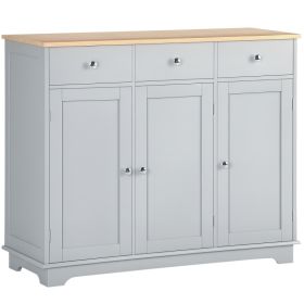 Kitchen Storage Cabinet, Sideboard Floor Cupboard with Solid Wood Top, Adjustable Shelf, and 3 Drawers, Gray (Option: Gray-480x190x1140 mm)