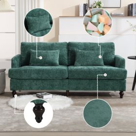 Mid Century Modern Chenille Fabric Loveseat Sofa, 2-Seat Upholstered Loveseat Sofa Modern Couch For Living Room,Brown Wood Feet Sofa For Bedroom, (Option: Emerald)