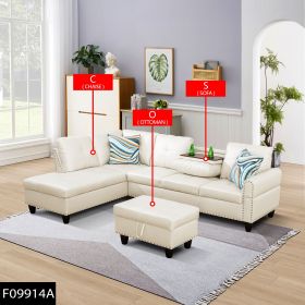 Only Self Pickup--White Faux Leather Synthetic Leather 3-Piece Sofa Set (Option: F09914A  3PCS  S.C.O)