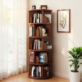 5 Tier Rotating Bookshelf, 360 Display Round Spinning Bookshelf, Space-Saving, Small Space Rotating Bookshelf Tower For Bedroom, Living Room, Hom (Option: Walnut)