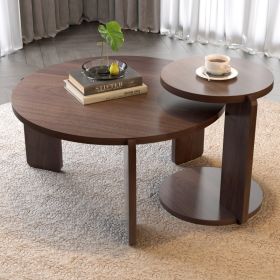 32.68 Inch Nesting Round Wood Coffee Table With End Table Set Of 2, Walnut Veneer Top With Water And Wear-resisting PU Painting Side Table For Li (Option: Walnut)
