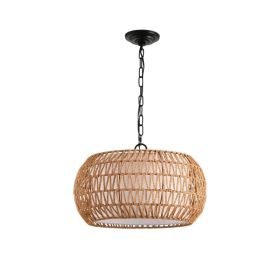 18   Farmhouse Pendant Light With Adjustable Height, Boho Woven Jute Rope Hanging Ceiling Light Fixture, E26 Base, 60W Max, Compatible With Flat, (Option: Default)
