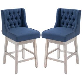 Swivel Bar Stools Set of 2, 27" Counter Height Stools with Linen Upholstery and Button Tufted Design for Kitchen (Option: Blue-785x625x500 mm)