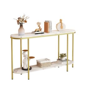 2-Tier Oval Console Table, White Faux Marble Top With Gold Metal Frame, Modern Entryway Table With Open Shelf, 42.1"×11.4"×30.5" Narrow Sofa Tabl (Option: defaulttitle)