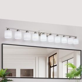 10-Light Bathroom Light Fixtures, 6552inch Nickel Vanity Light With Milky White Glass Shade, Modern Bathroom Wall Lights Over Mirror, Farmhouse W (Option: Default)