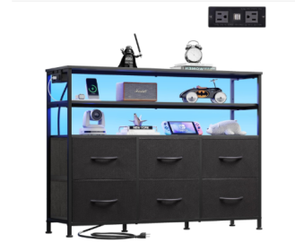 39-inch TV Stand For Up To 45 Inch TVs, Entertainment Center With RGB LED Lights & Charging Station, Media Console With 6 Fabric Drawers (Option: Gray)