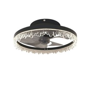 Smart Silent Elegant Black Ceiling Fan With Light - 16-inch Flush Mount LED Chandelier With 5 Invisible Blades, Remote Control & Timer, Dimmable (Option: Default)
