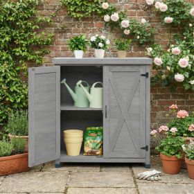 Potting Bench With Storage Cabinet And Metal Table Top For Outdoor Patio,Outdoor Work Station Table (Option: Gray)