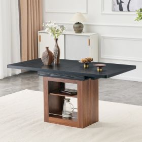 An Expandable Dining Table With Storage Space And A 59 Inch To 71 Inch Expandable Kitchen Dining Table. Black Rectangular Pull Table With Sturdy (Option: Black  Walnut)