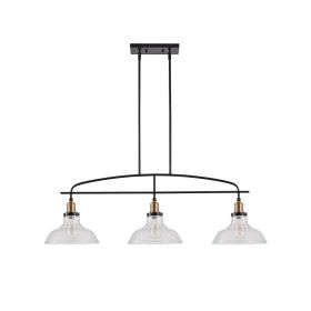 45 Industrial 3-Light Pendant Chandelier With Clear Glass Shades, Black Metal Frame, Adjustable Height, Modern Farmhouse Lighting For Kitchen Isl (Option: Default)
