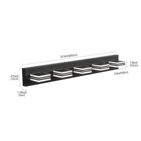 34  Modern 5-Light LED Vanity Light - Sleek Bathroom Wall Fixture, Iron & Acrylic, Dimmable & Energy-Efficient, Ideal For Mirror Lighting (Option: Default)