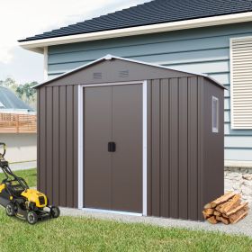 8ft X 4ft Outdoor Metal Storage Shed With Window And Metal Foundation,Gray (Option: Gray)