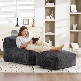 Big Bean Bag Chair For Adults,Lounger Large Bean Bag Sofa, Memory Foam Filled Beanbag Chair For Living Room, Bedroom, Balcony,Comfy Corduroy Bean (Option: Dark gray)