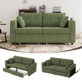 Sofas For Living Room, Couch Set,3 Seats Sofa, USB Charging,Wood Frame,Easy To Install,with Storage, Charging Station,Cup Holder,Modern Sectional (Option: Olive)