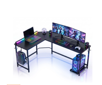 The Stylish L-shaped Desk Optimizes The Space And Features Ample Double-sided Working Areas (Option: Black)