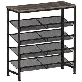 5 Tier Wood Top Shoe Rack, Industrial Storage For Entryway, Small Space Shoe Organizer (Option: Grey Wood Grain 31.8IN)