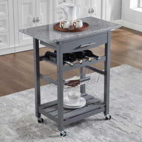 Mobile Rolling Kitchen Island Trolley Serving Cart With Underneath Drawer & Slide-Out Wire Storage Basket (Option: grey)