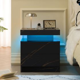 Nightstand LED Bedside Table Cabinet Lights Modern End Side With 2 Drawers For Bedroom Black Gold (Option: Black Gold)