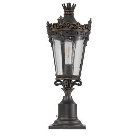 22 H Vintage Crown Outdoor Post Lantern, Waterproof Decorative Table Lamp With Clear Glass Shade And Antique Metal Base For Garden, Patio, Porch, (Option: Default)