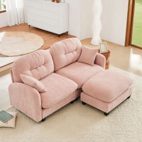 Cloud Sectional L-Shaped Couch With Ottoman,Soft Chenille Fabric,Quilted Pleated Design High-Density Foam,Fits Bedrooms Living Rooms Reading Nook (Option: Pink)