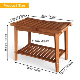 Shower Bench Wood Water Proof Ergonomic Shower Stool With Storage Shelf For Bathroom Spa Brown (Option: Default)