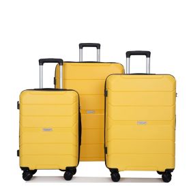 Hardshell Suitcase Spinner Wheels PP Luggage Sets Lightweight Durable Suitcase With TSA Lock,3-Piece Set   20 24 28   ,Yellow (Option: Yellow)