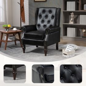 Wood Frame Armchair, Modern Accent Chair Lounge Chair With Sturdy Wood Legs For Living Room Bedroom  Black PU (Option: Black PU)