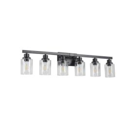 37  Modern 6-Light Bathroom Vanity Light Fixture - Black Finish With Clear Glass Shades, Perfect For Bathroom, Vanity, And Dressing Area Lighting (Option: Default)