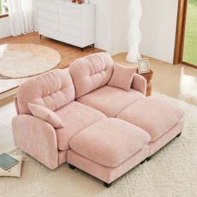 Cloud Sectional Couches,Premium Chenille Fabric Paired With Soft Throw Pillows,Quilted Pleated Design High-Density Foam Ergonomic Design Easy Ins (Option: Pink)