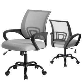 Office Desk And Chair - Equipped With Waist Support And Swivel Mode, Adjustable In Height, With Fixed Armrests, 360  Rotatable, 2 Sets (Option: grey)