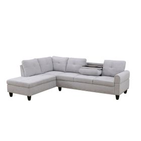 Self-pickup Only--Grey White Flannel 3-Piece Sofa Living Room Sofa Set (Option: F09913A    2PCS  S  .C)