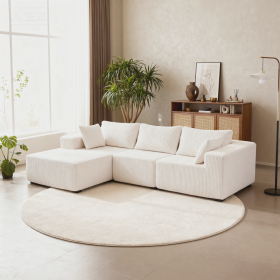 108-inch Modular Combination Sofa, Modern Modular L-shaped Sofa With A Lounge Chair, Upholstered Boneless Sofa (Option: Beige.Lie on the left side)