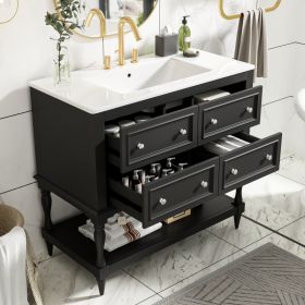 36 Bathroom Vanity Cabinet With Sink Combo Set, Undermount Ceramic Sink, Free Standing Vanity Set With 4 Drawers, Solid Wood Frame Bathroom Cabin (Option: Black)