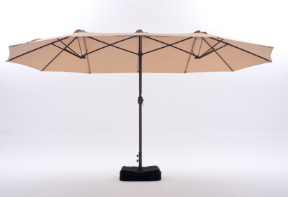 15-foot Three-head Patio Shade Umbrella, Covering An Area Of 135 Square Feet, With UV50  And Waterproof Canopy, Including Base And Sandbags (Option: Khaki)